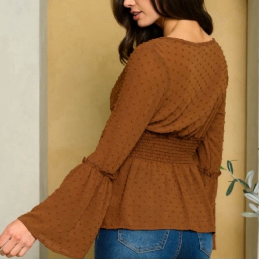 Swiss Dot Peplum Top - Melon - Size Medium - Picture 3 of 7